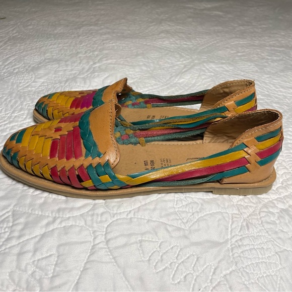 Women’s Calzado Artisanal Leather Huaraches Colorful Woven Design Size 9 - Picture 4 of 12